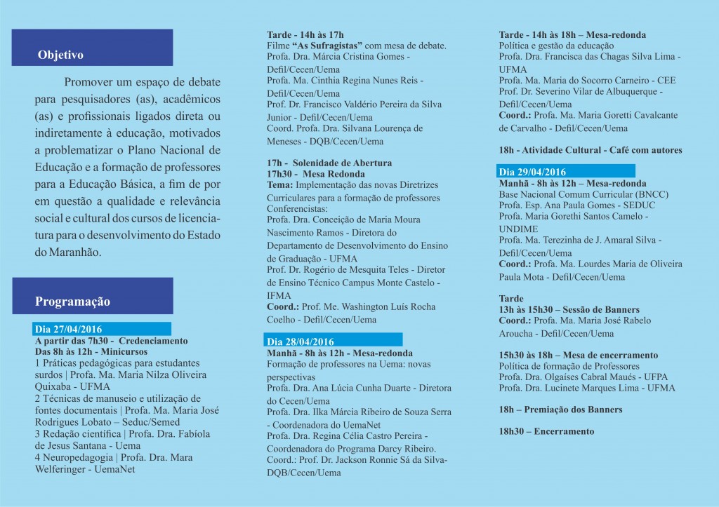 Folder Programação do IX Epcecen2