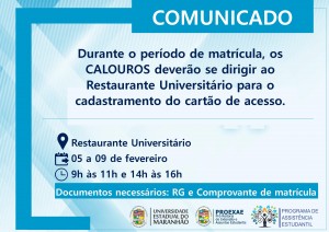 Cadastramento do cartão de acesso ao Restaurante Universitário (RU). Foto: Divulgação.