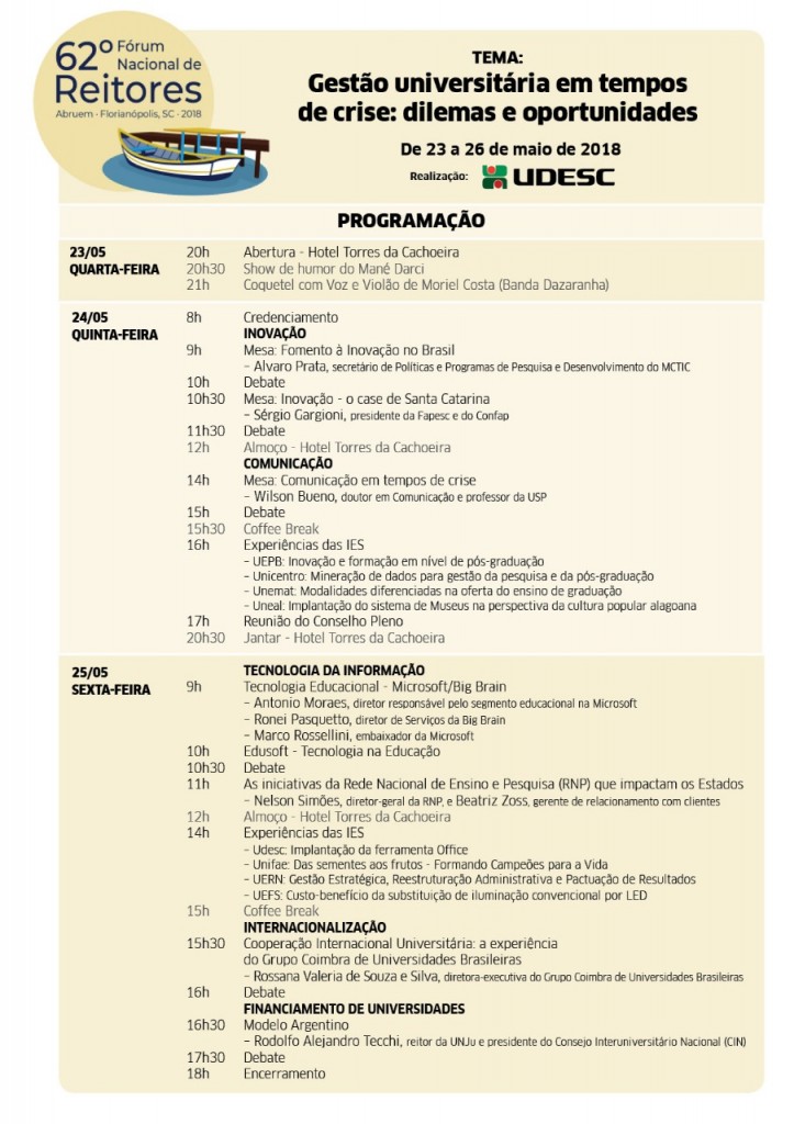 Veja a programação AQUI