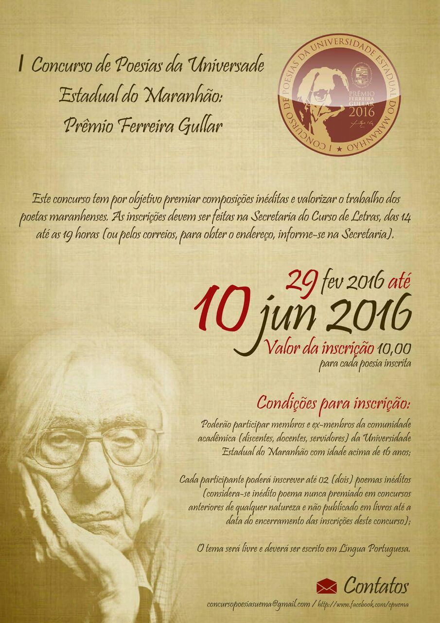 Prorrogadas inscrições do I Concurso de Poesias: Prêmio Ferreira Gullar