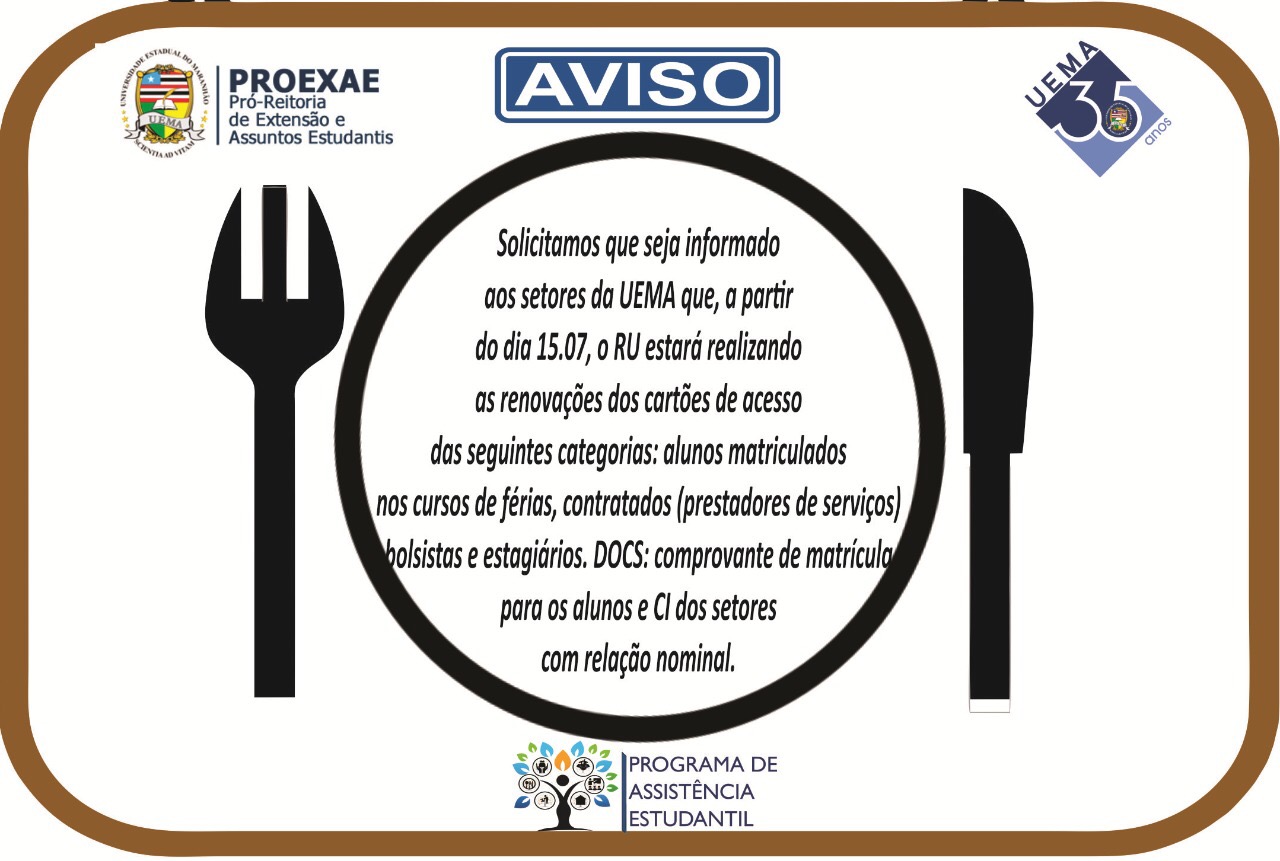 Renovação dos cartões de acesso ao RU – UEMA