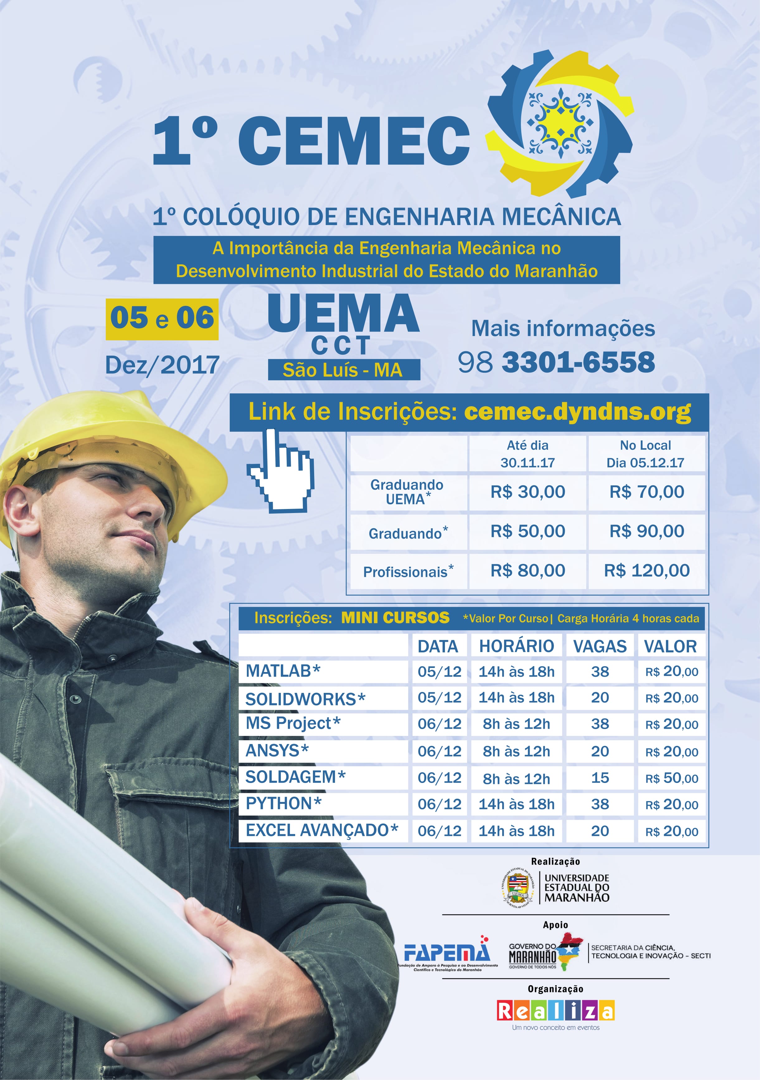 Estão abertas as inscrições para o I Colóquio de Engenharia Mecânica da UEMA