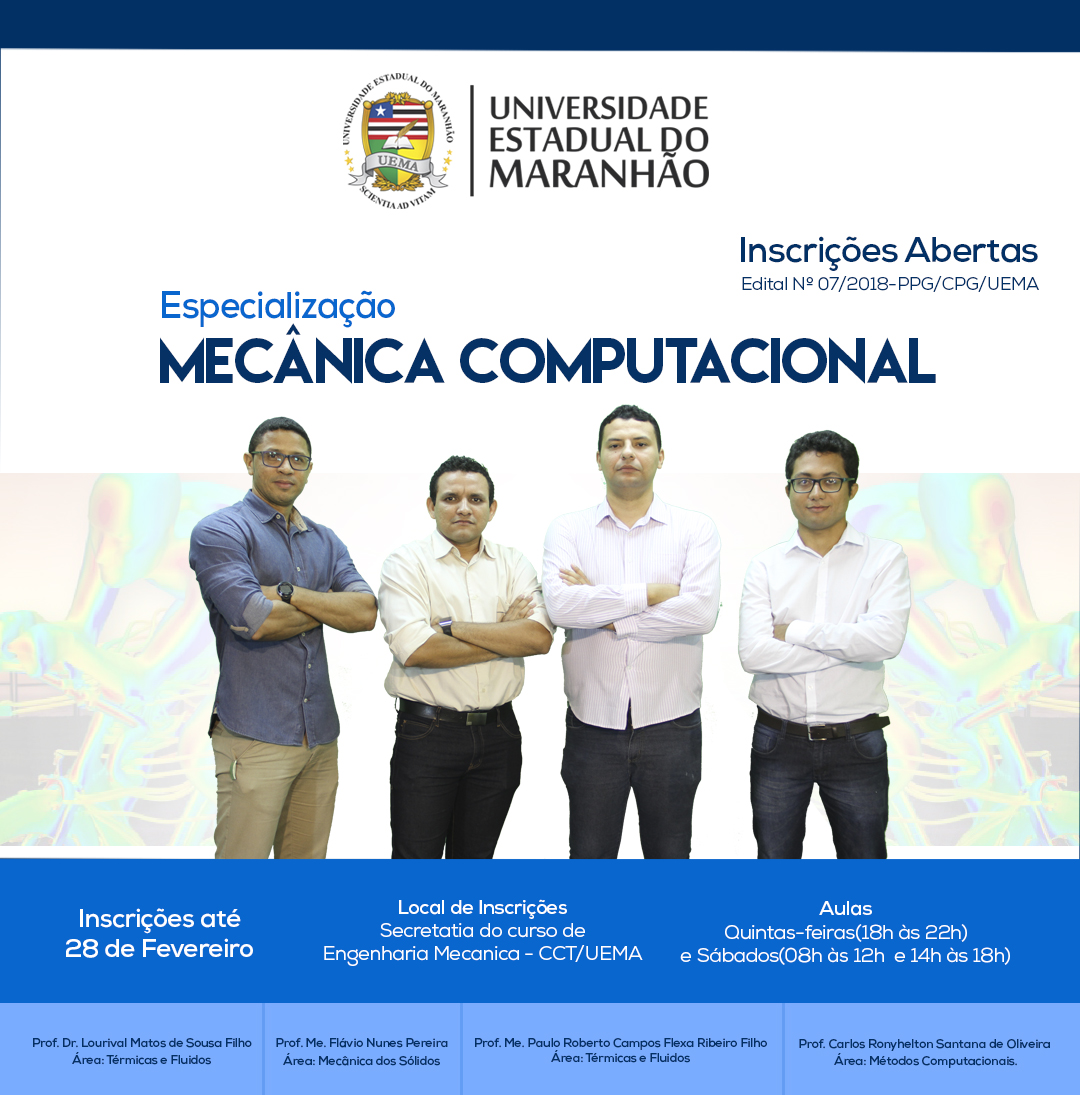 Inscrições abertas para o curso de especialização em Mecânica Computacional do Maranhão
