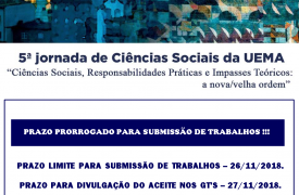 Prorrogado o prazo para a submissão de trabalhos da 5° Jornada de Ciências Sociais