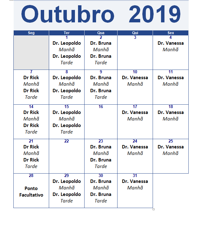 Serviço Médico da UEMA: Calendário de atendimento mês de outubro