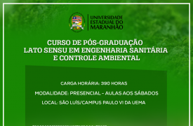 Inscrições abertas para seleção ao Curso de Pós-Graduação Lato Sensu em Engenharia Sanitária e Controle Ambiental