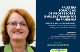 Palestra virtual “Formação de professores e multiletramentos na pandemia” acontece dia 24 de setembro