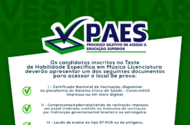 COMUNICADO: Medidas a serem seguidas pelos candidatos no dia do Teste de Habilidade Específica em Música Licenciatura