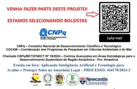 Departamento de Engenharia Civil abre seleção para bolsistas em projeto de pesquisa sobre erosão na Amazônia
